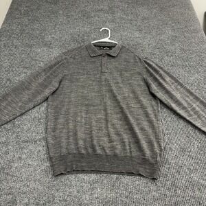 Monte Carlo Sweater Polo Mens 42 Gray Merino Wool Blend Long Sleeve Classic